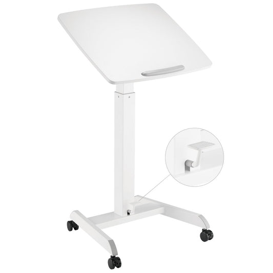 Height Adjustable Portable Mobile Computer Laptop Office Desk Workstation with Foot Pedal and Tiltable Desktop on wheels