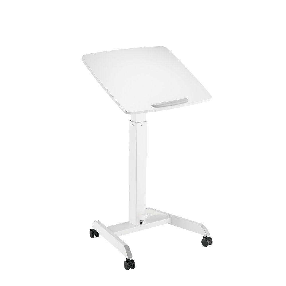 Height Adjustable Portable Mobile Computer Laptop Office Desk Workstation with Foot Pedal and Tiltable Desktop on wheels