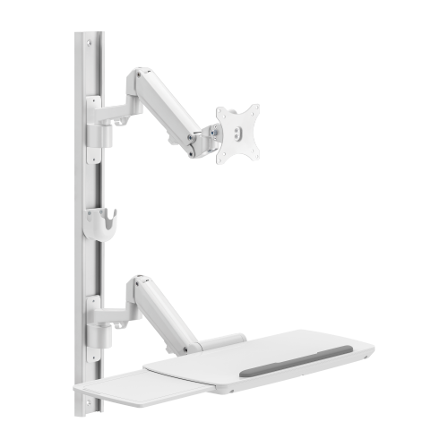 Space Saving Wall Mounted Workstation Gas Spring Arm Monitor Height Adjustable with Keyboard Tray EA-MED02-2