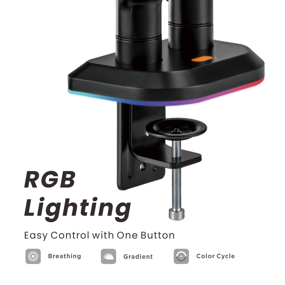 Dual RGB Lighting Gaming Monitor Arm Stand Desk Mount