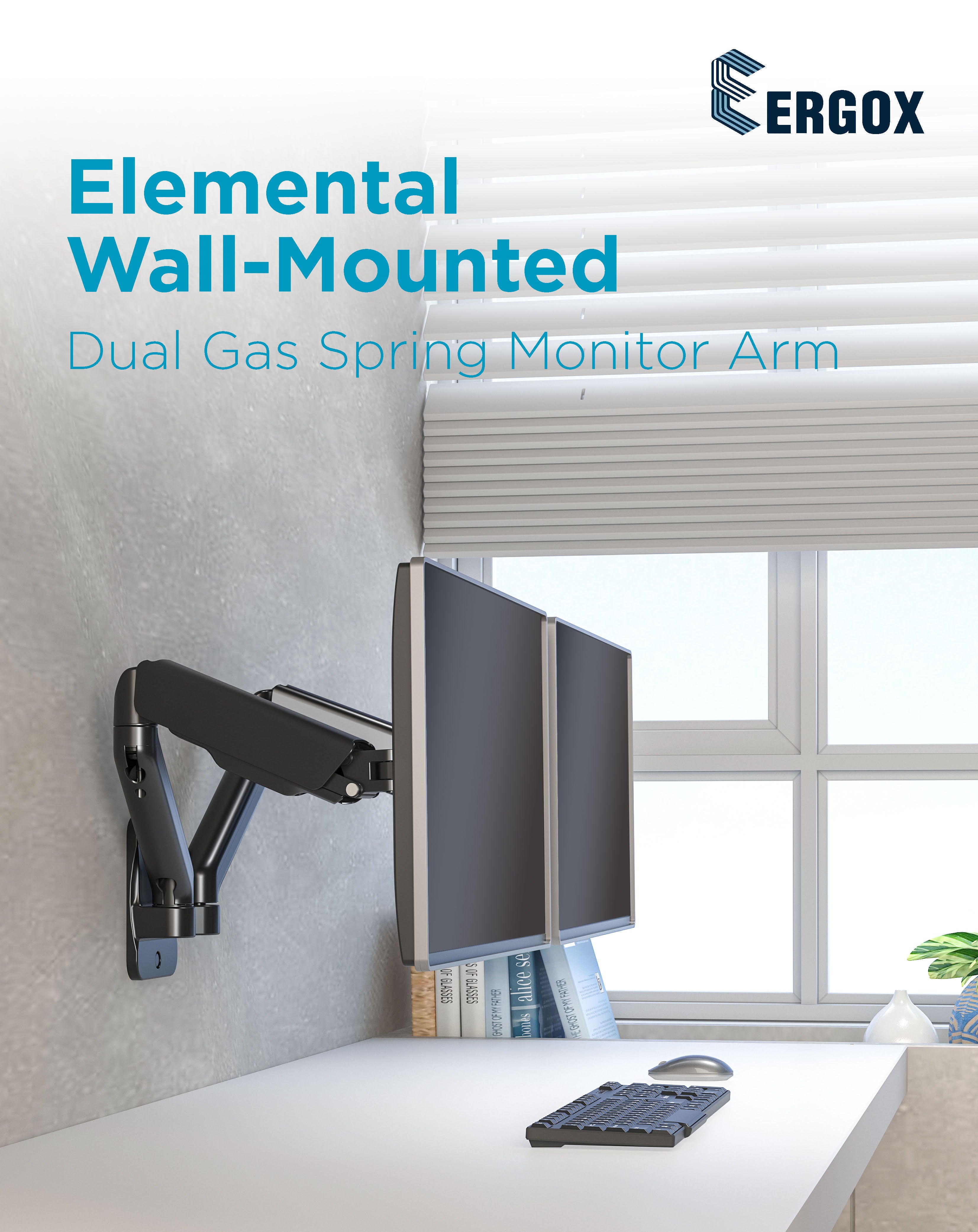 Wall Mount Full Extension Gas Spring Dual Monitor Arm Desk Mount Black