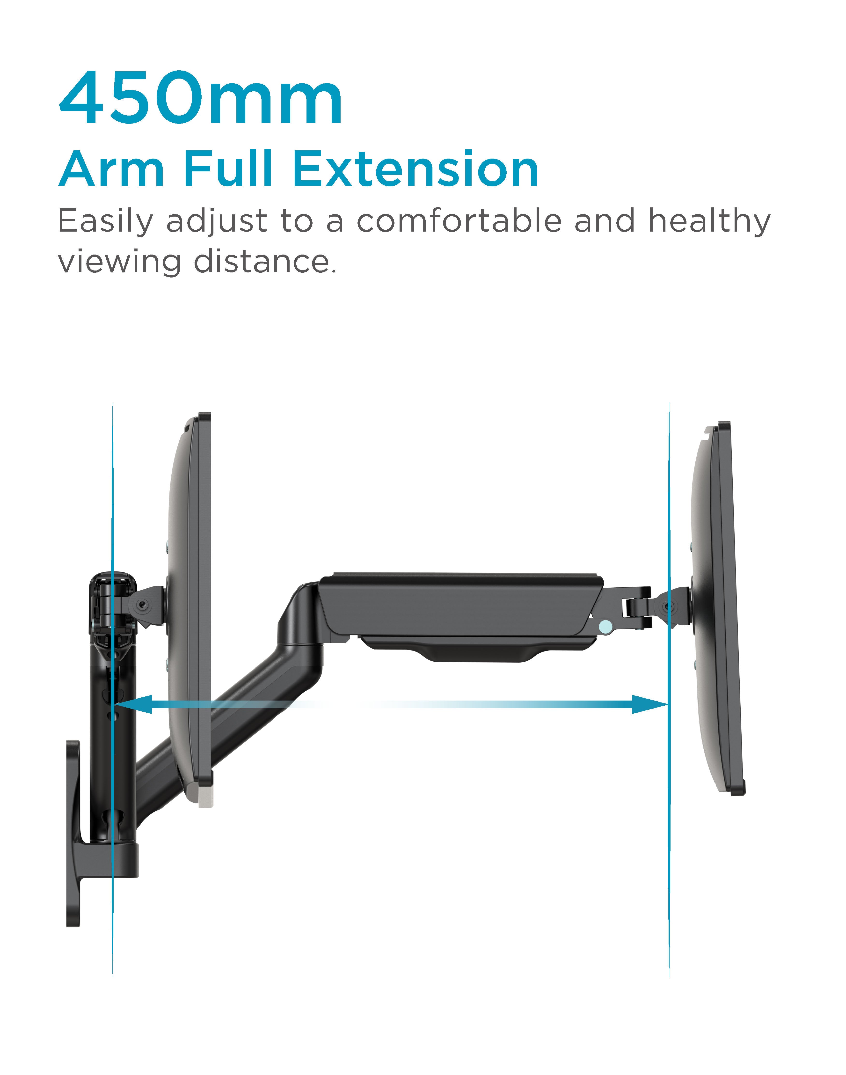 Wall Mount Full Extension Gas Spring Dual Monitor Arm Desk Mount Black