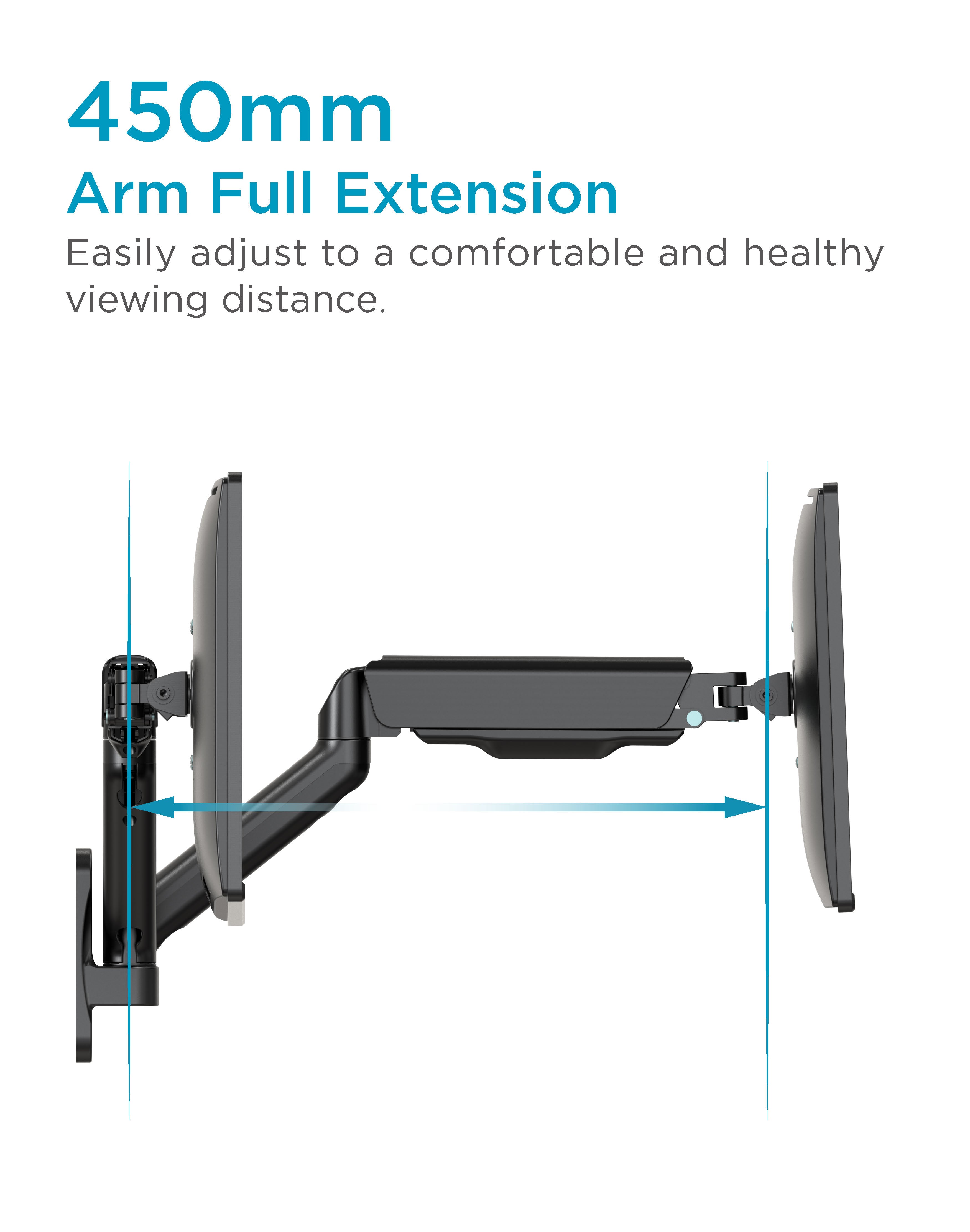 Wall Mount Full Extension Gas Spring Dual Monitor Arm Desk Mount Black Wall Mount Full Extension Gas Spring Dual Monitor Arm Desk Mount Black