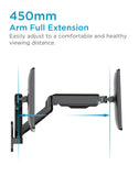 Wall Mount Full Extension Gas Spring Dual Monitor Arm Desk Mount Black Wall Mount Full Extension Gas Spring Dual Monitor Arm Desk Mount Black