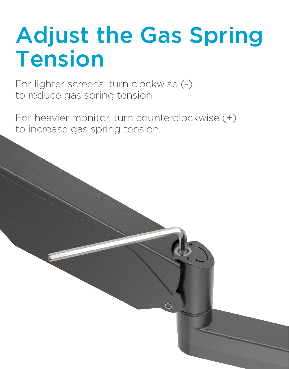 Full Extension Single Gas Spring Monitor Arm Desk Mount Black