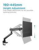 Premium Full-Extension Aluminum Slim Mechanical Spring Single Monitor Arm Desk Mount Black