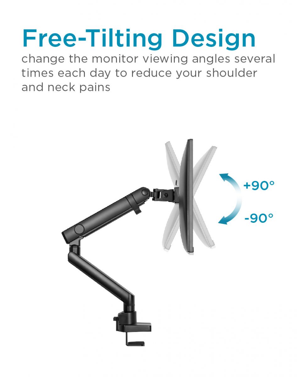 Premium Full-Extension Aluminum Slim Mechanical Spring Single Monitor Arm Desk Mount Black