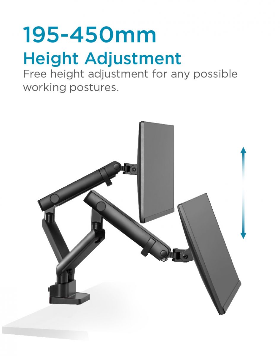 Premium Full-Extension Aluminum Slim Mechanical Spring Dual Monitor Arm Desk Mount Black