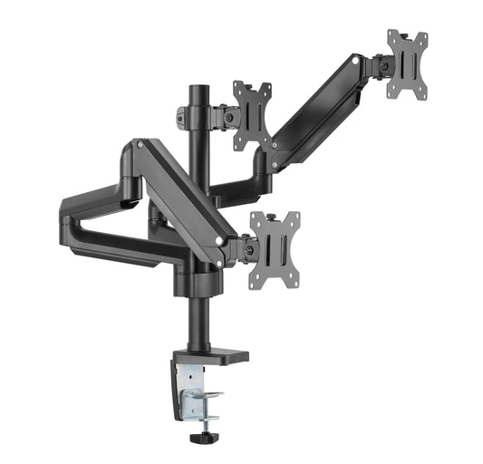 Triple Monitor Short Arm Full-Extension Pole mounted Gas Spring Desk Mount Black