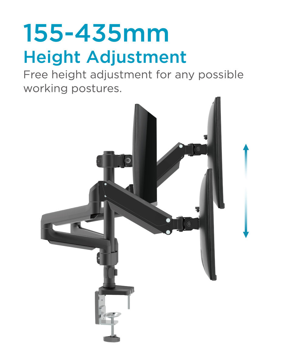 Triple Monitor Short Arm Full-Extension Pole mounted Gas Spring Desk Mount Black