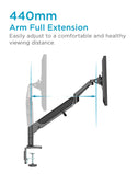 Short Front Arm Gas Spring Aluminium Single Monitor Arm Desk Mount Black