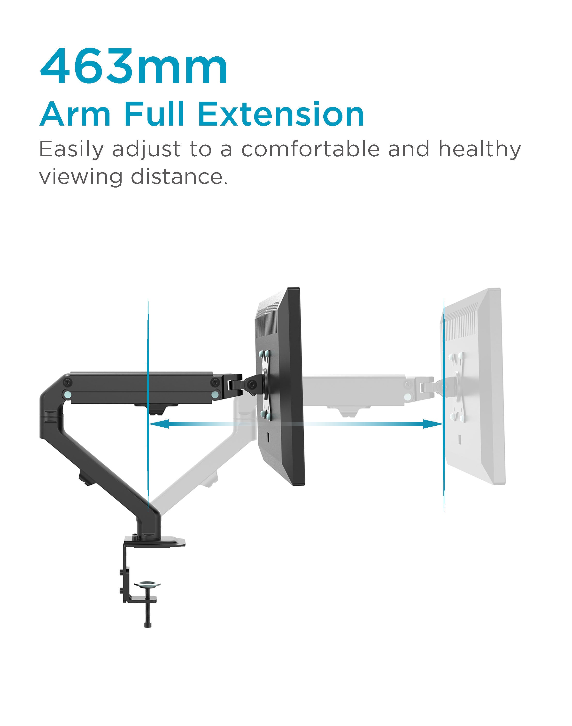 Full-Extension Mechanical Spring Aluminium Single Monitor Arm Desk Mount Black