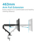 Full-Extension Mechanical Spring Aluminium Single Monitor Arm Desk Mount Black