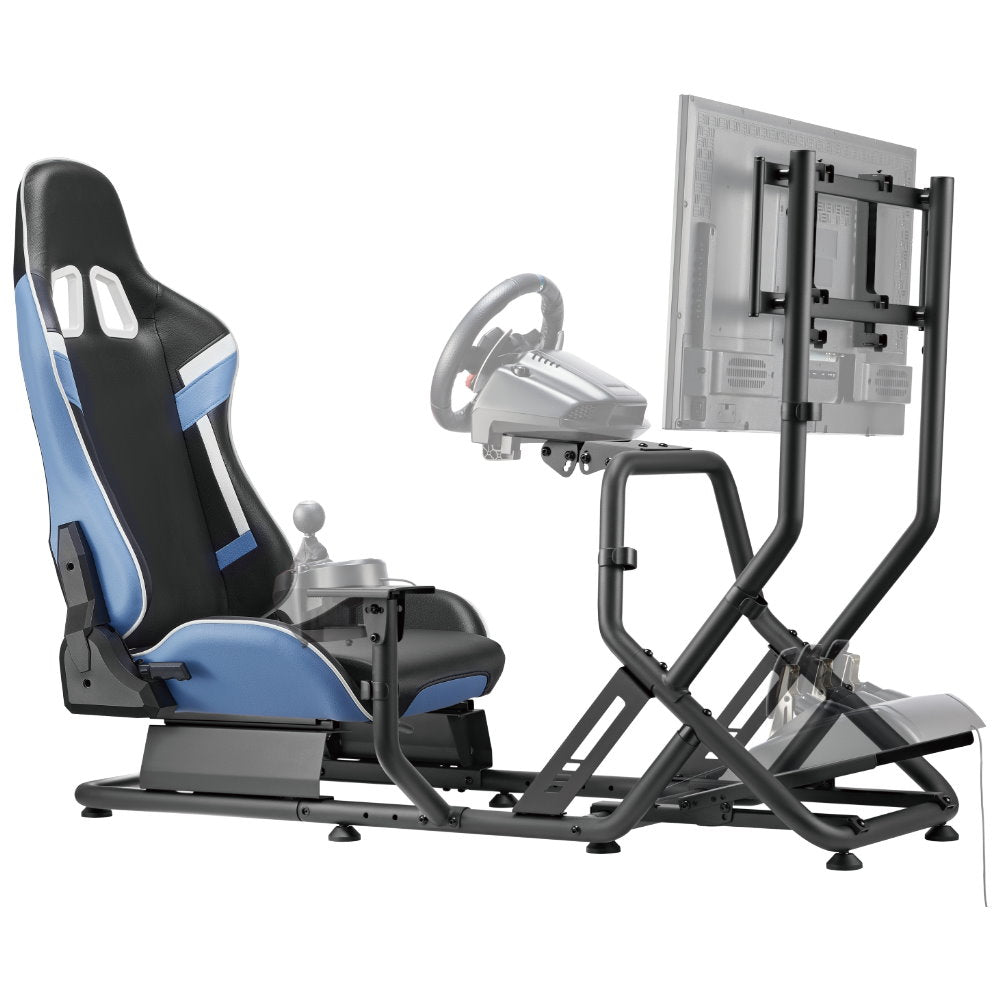 Ergonomic Racing Simulator Cockpit with Monitor Mount Adjustable Seat Steering Wheel Pedal Mount