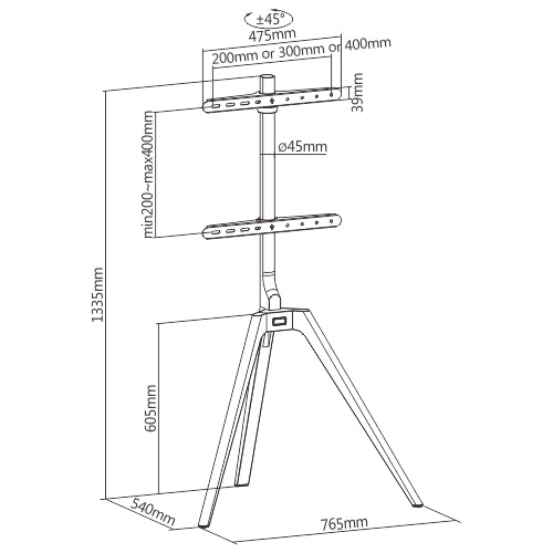 For 45"-65" TV Tripod Legged Solid Wood Studio TV Floor Stand