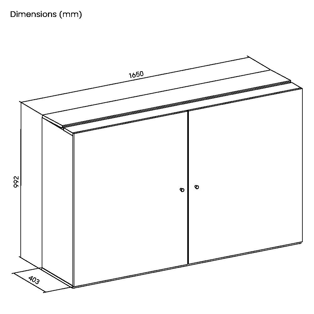 Ergox EA-WP2005M cabinet dimension drawing showing 1650mm width, 430mm depth and 992mm height
