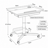 White Mobile Height Adjustable Sit Stand Desk with Tilting Desktop, Drawer & Lockable Wheels – Compact Home Office Mobile Workstation