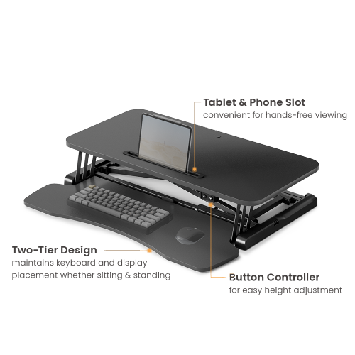 Electric Height Adjustable Sit-Stand Standing Desk Converter Tabletop Desktop Workstation 800x400mm Black