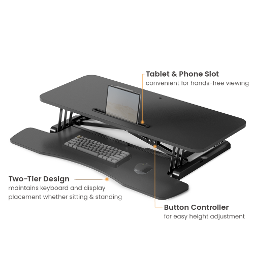 Electric Height Adjustable Sit-Stand Standing Desk Converter Tabletop Desktop Workstation 950x400mm Black