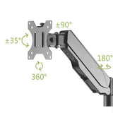 Pole Held Floating Sit-Stand Desk Converter with Single Full Extension Monitor Mount Gas Spring Monitor Arm Desk Mount Black