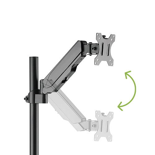 Pole Held Floating Sit-Stand Desk Converter with Single Full Extension Monitor Mount Gas Spring Monitor Arm Desk Mount Black