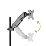 Pole Held Floating Sit-Stand Desk Converter with Single Full Extension Monitor Mount Gas Spring Monitor Arm Desk Mount Black