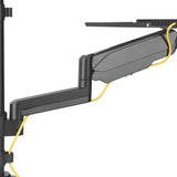 Pole Held Floating Sit-Stand Desk Converter with Single Full Extension Monitor Mount Gas Spring Monitor Arm Desk Mount Black