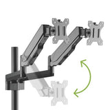 Pole Held Floating Sit-Stand Desk Converter with Dual Full Extension Monitor Mount Gas Spring Monitor Arm Desk Mount Black