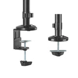 Pole Held Floating Sit-Stand Desk Converter with Dual Full Extension Monitor Mount Gas Spring Monitor Arm Desk Mount Black