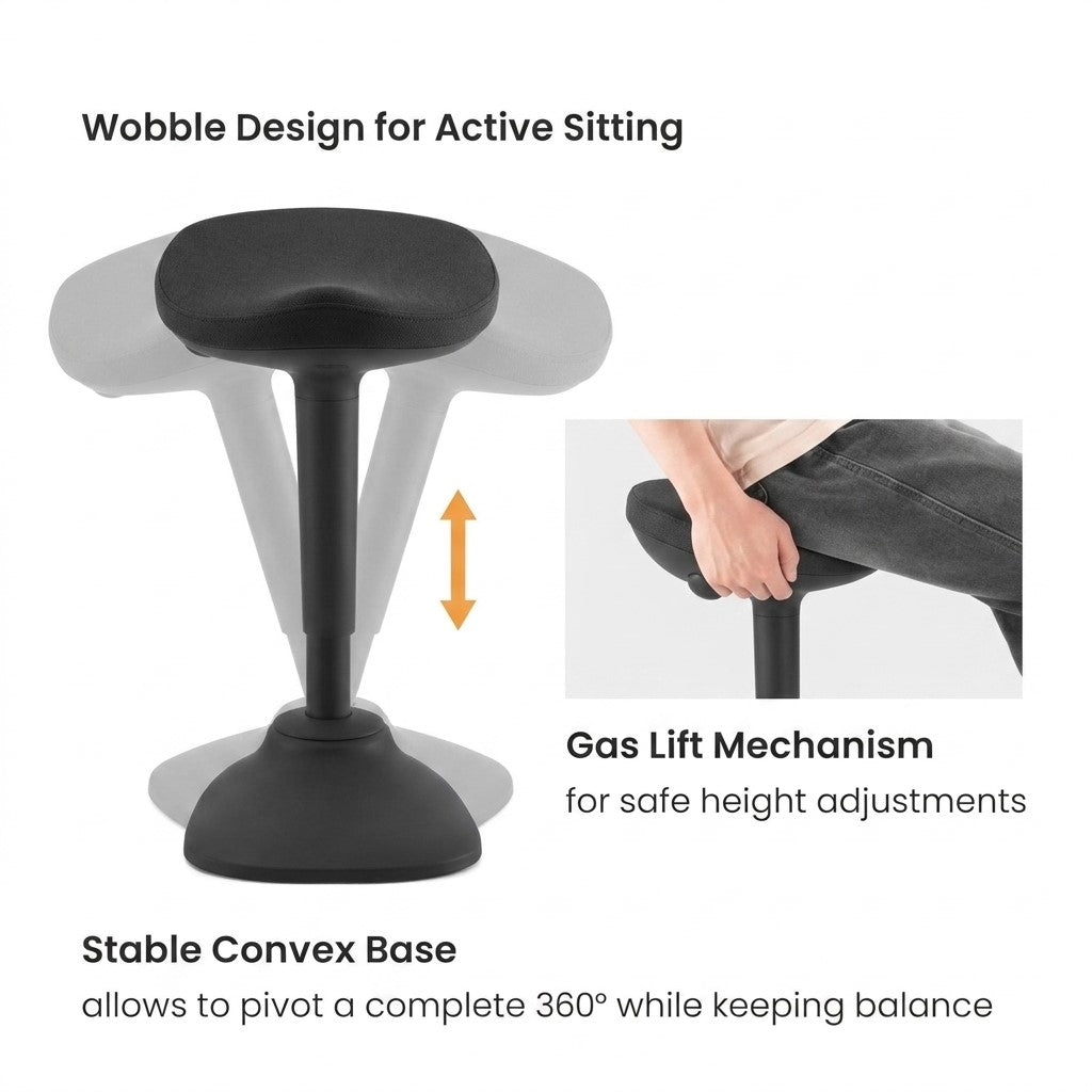 Ergonomic Gas Air Lift Height Adjustable Sit Stand Office Perching Wobble Stool EA-R15-BK