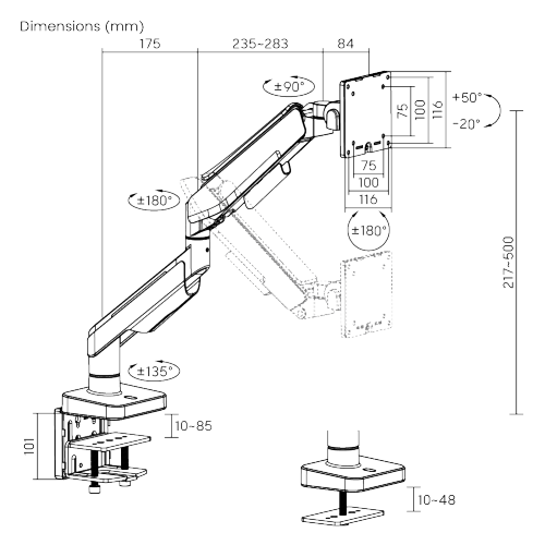 Ultrawide Single Heavy Duty Monitor Arm Stand For 1000R Curved Monitors up to 49" 20kg (Non-RGB version)