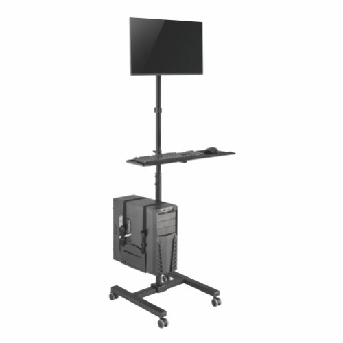 Mobile Computer Workstation Cart with Adjustable Monitor Mount, Keyboard Tray & CPU Holder