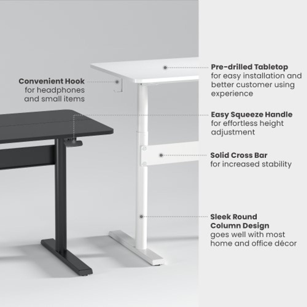 1400x680mm Compact Air Lift Height Adjustable Sit Stand Desk Black Frame with table top