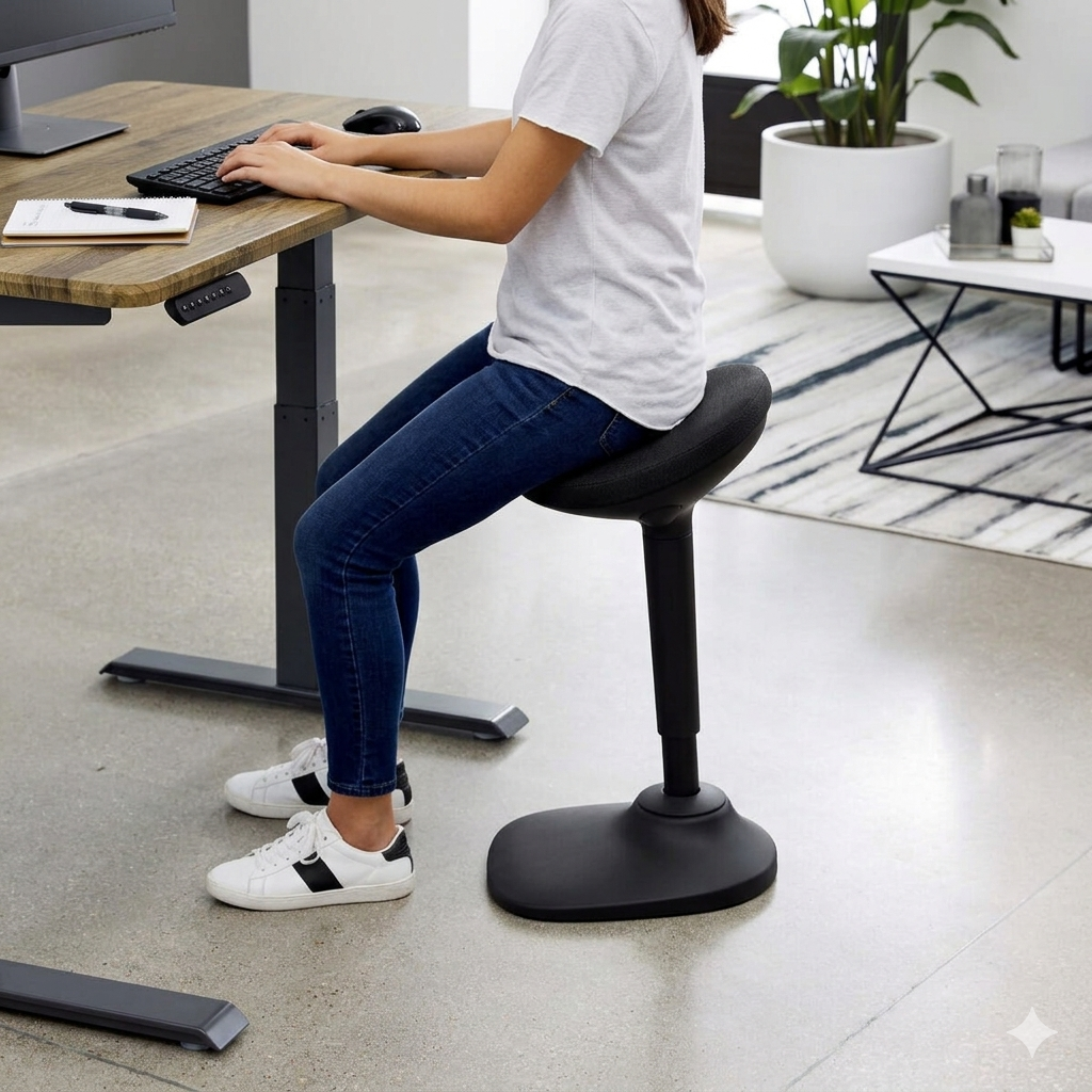 Ergonomic Gas Air Lift Height Adjustable Sit Stand Office Perching Wobble Stool EA-R15-BK