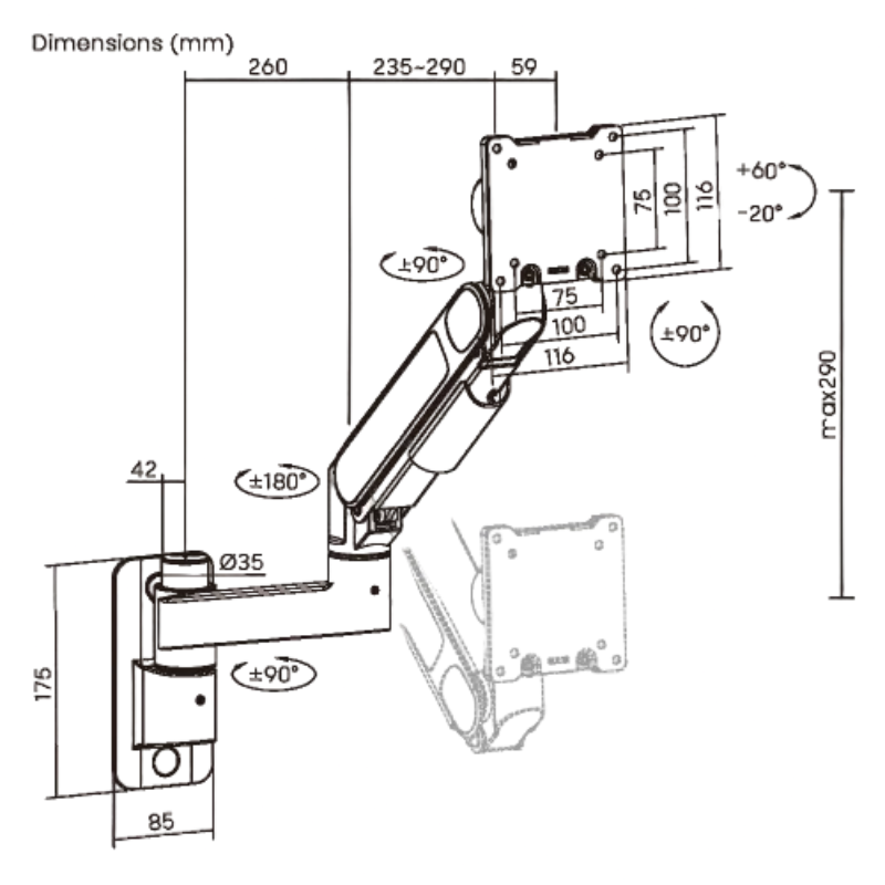 Heavy-Duty Single Wall Mount Monitor Arm for Ultrawide Displays up to 57" EA-MA92112