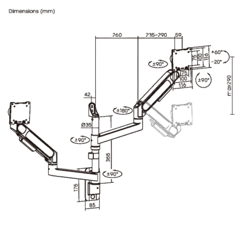 Heavy-Duty Dual Wall Mount Monitor Arm for Ultrawide Displays up to 57" EA-MA92114
