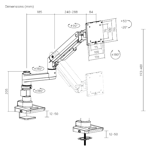 Pole Mounted Ultrawide Single Heavy Duty Monitor Arm Stand For 1000R Curved Monitors up to 49" 20kg