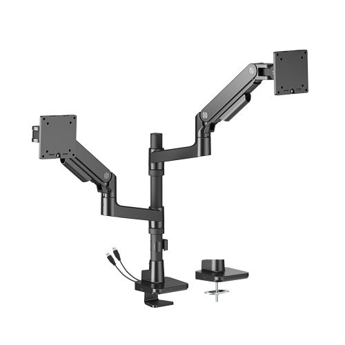 Pole Mounted Ultrawide Dual Heavy Duty Monitor Arm Stand For Curved Monitors Up To 49" 20kg With USB-A & USB-C Ports