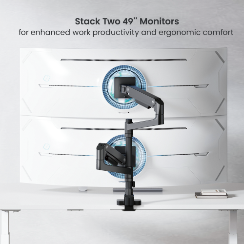 Pole Mounted Ultrawide Dual Heavy Duty Monitor Arm Stand For Curved Monitors Up To 49" 20kg With USB-A & USB-C Ports