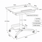 White Mobile Height Adjustable Sit Stand Desk with Tilting Desktop, Drawer & Lockable Wheels – Compact Home Office Mobile Workstation