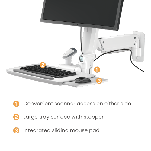 Space Saving Wall Mounted Workstation Gas Spring Arm Monitor Height Adjustable with Keyboard Tray EA-MED02-1