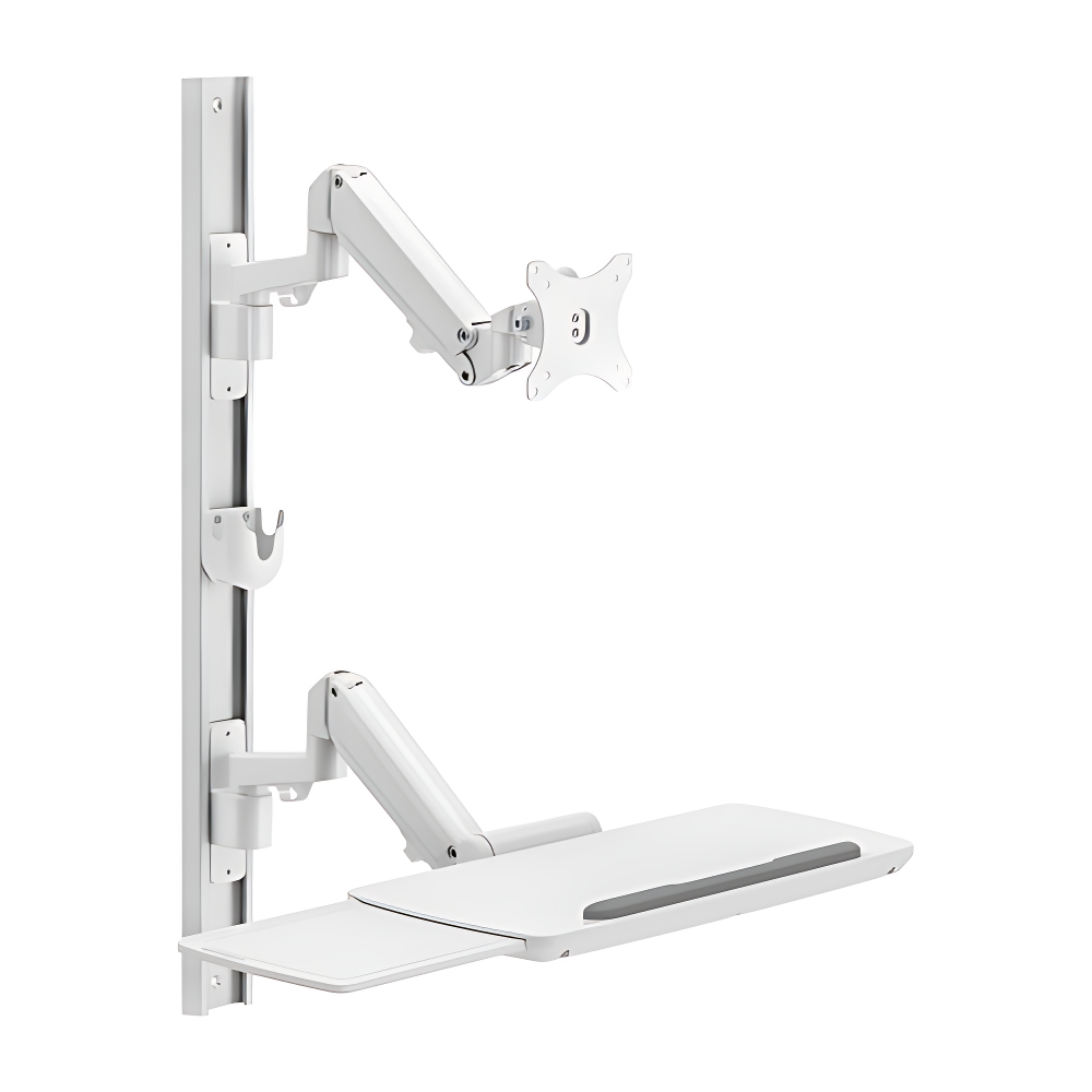 For 17"-43" Space Saving Wall Mounted Workstation Gas Spring Arm Monitor Height Adjustable with Keyboard Tray EA-MED02-2