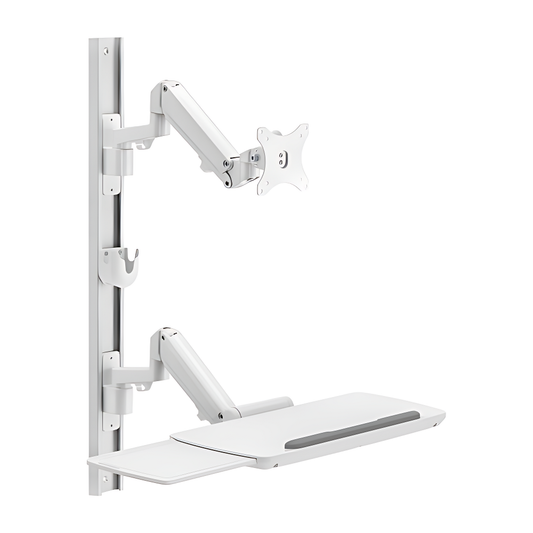For 17"-43" Space Saving Wall Mounted Workstation Gas Spring Arm Monitor Height Adjustable with Keyboard Tray EA-MED02-2