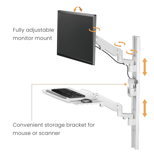 Space Saving Wall Mounted Workstation Gas Spring Arm Monitor Height Adjustable with Keyboard Tray EA-MED02-2