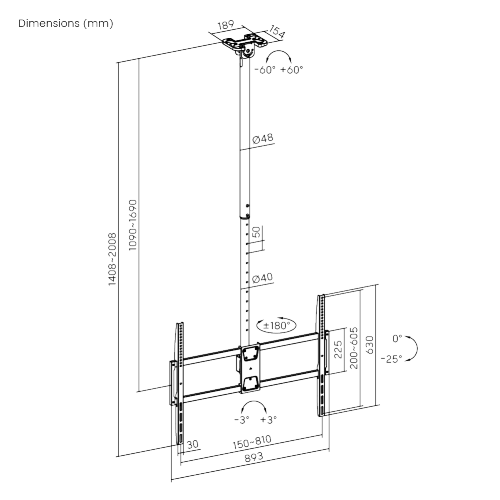 Up to 100" TV Ceiling Mount with Tilt & Swivel