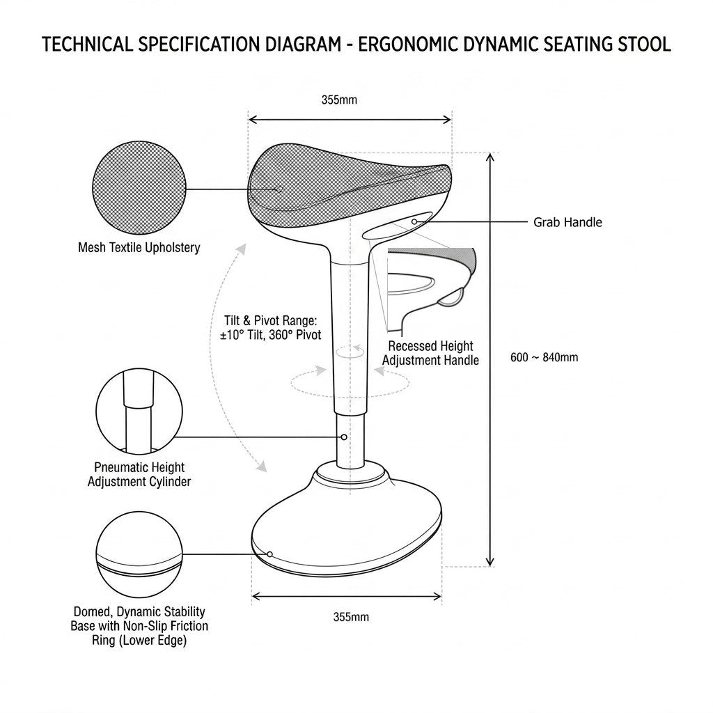 Ergonomic Gas Air Lift Height Adjustable Sit Stand Office Perching Wobble Stool EA-R15-BK