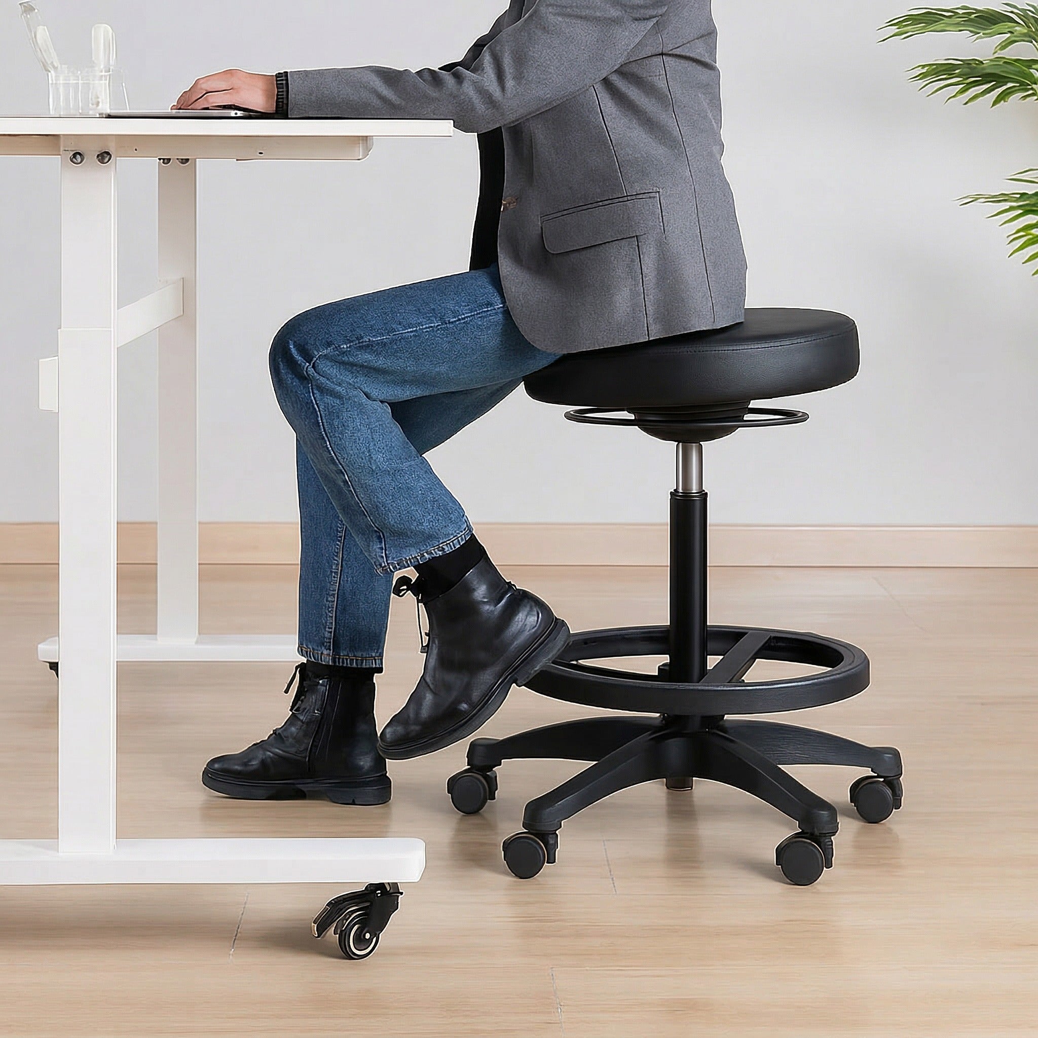 Ergonomic Gas Air Lift Height Adjustable Sit Stand Office Mobile Drafting Stool - Black