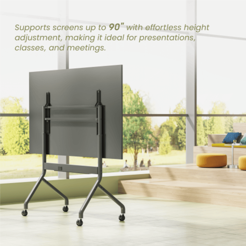 Slim Motorised Lift Height Adjustable Remote Control Up to 90" Heavy duty TV Floor Stand Mobile Cart Trolley Casters