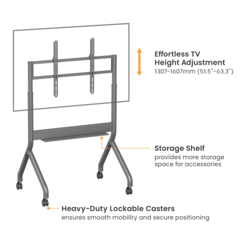 Slim Motorised Lift Height Adjustable Remote Control Up to 90" Heavy duty TV Floor Stand Mobile Cart Trolley Casters