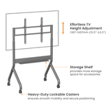 Slim Motorised Lift Height Adjustable Remote Control Up to 90" Heavy duty TV Floor Stand Mobile Cart Trolley Casters